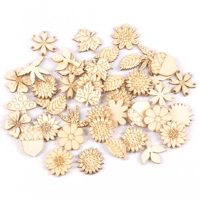 Craft Embellishments - 30Pcs 25-30mm Wood DIY Accessories Natural
