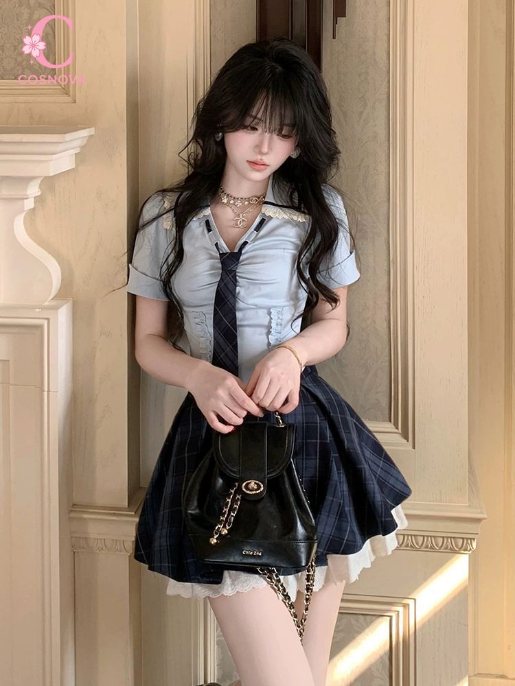 Summer New Preppy Y2K 2 Piece  - Elastic Lace Trim review and price