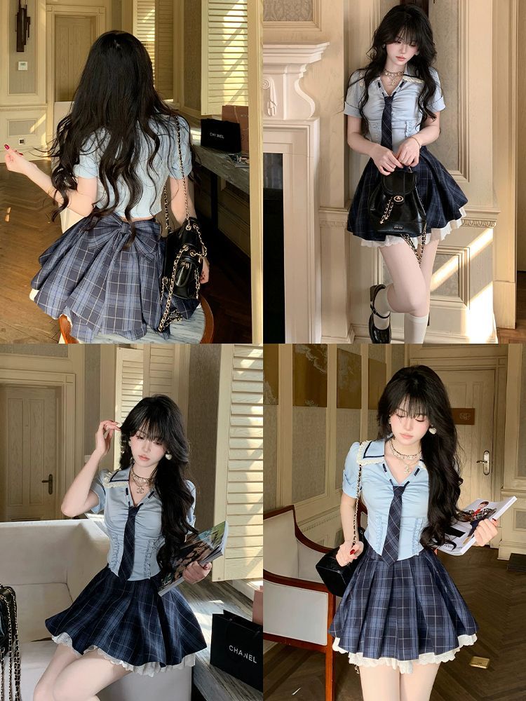 Summer New Preppy Y2K 2 Piece  - Elastic Lace Trim review and price
