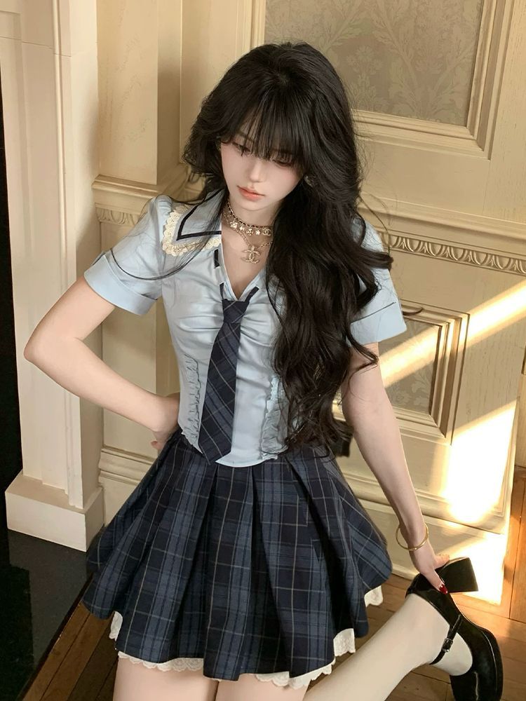 Summer New Preppy Y2K 2 Piece  - Elastic Lace Trim review and price