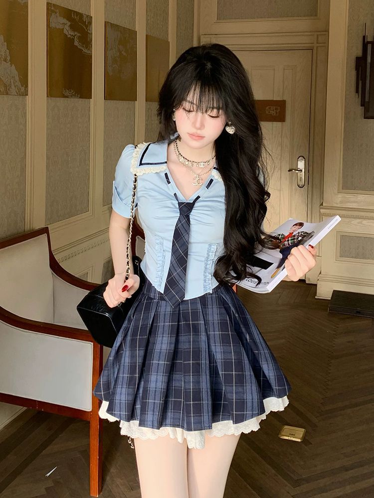 Summer New Preppy Y2K 2 Piece  - Elastic Lace Trim review and price